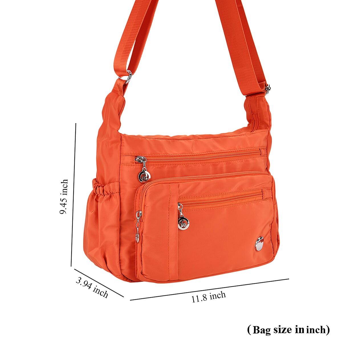  Orange Multi Pocket Nylon Crossbody Bag with Shoulder Strap image number 7