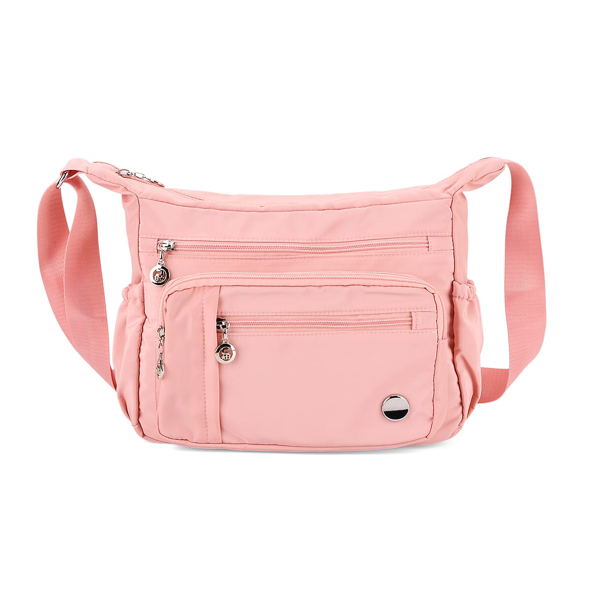  Pink Multi Pocket Nylon Crossbody Bag with Shoulder Strap image number 0