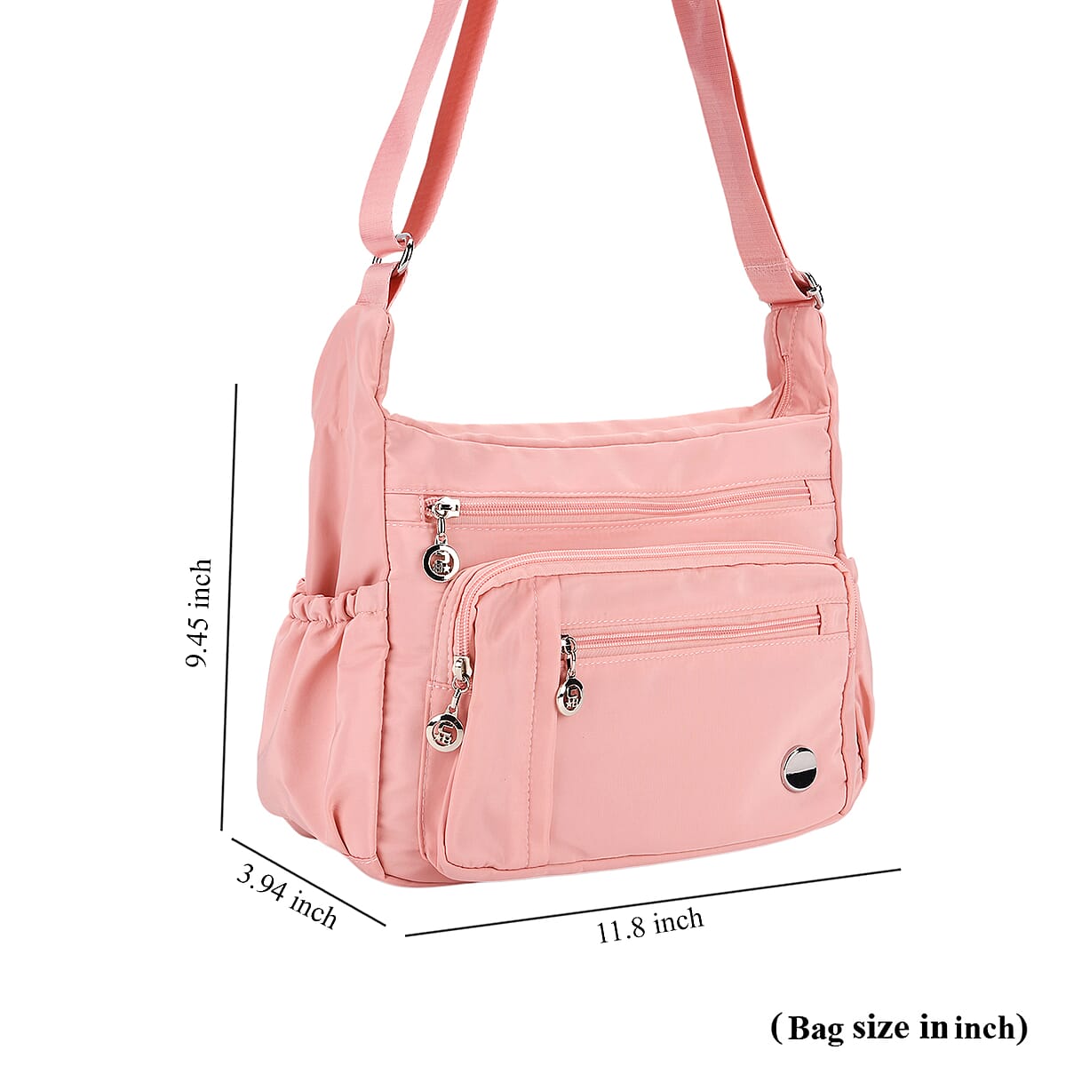  Pink Multi Pocket Nylon Crossbody Bag with Shoulder Strap image number 7