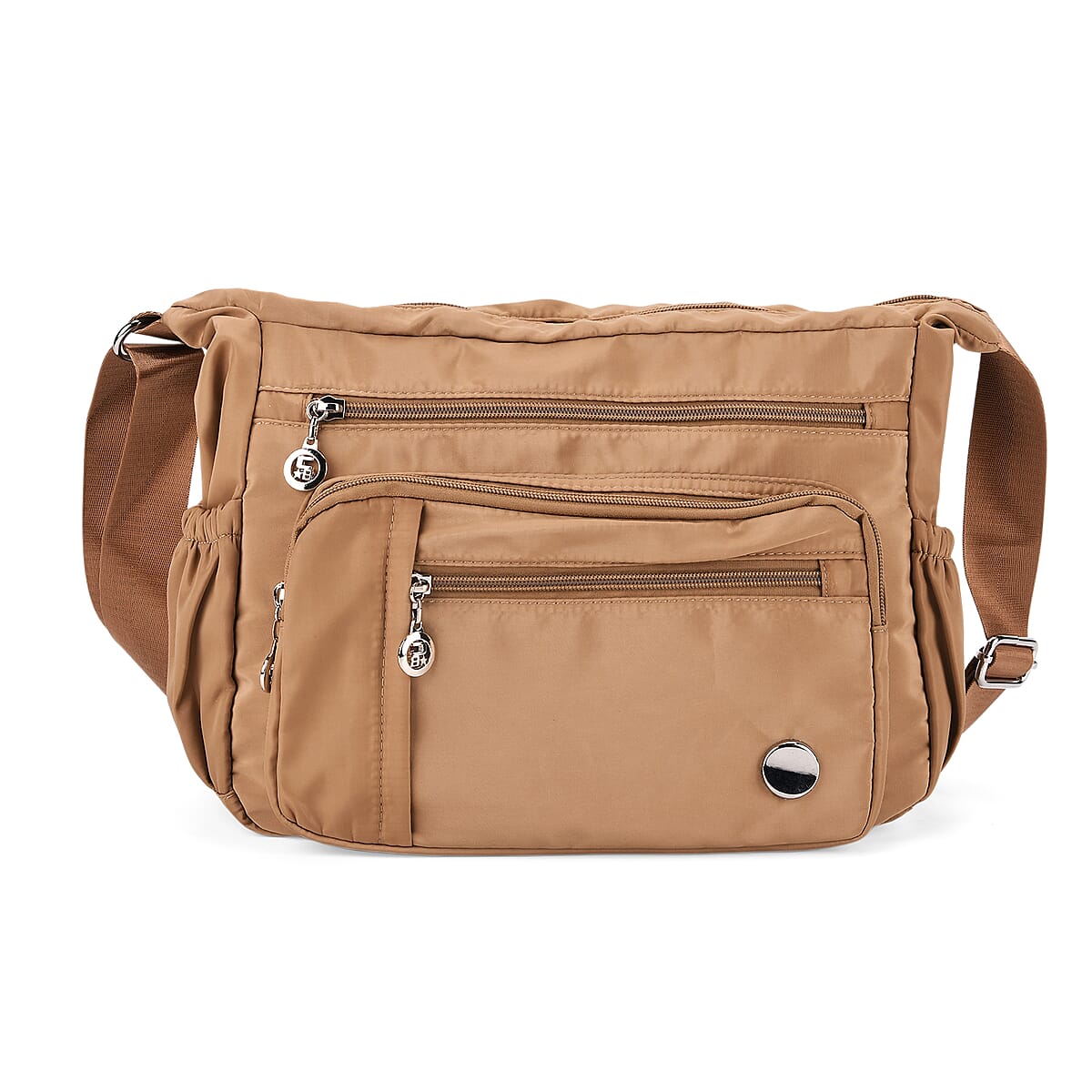  Khaki Multi Pocket Nylon Crossbody Bag with Shoulder Strap image number 0