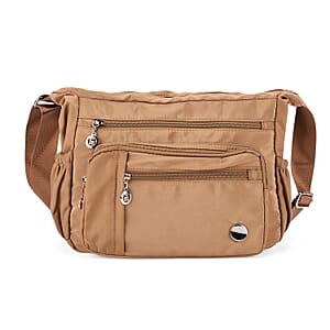  Khaki Multi Pocket Nylon Crossbody Bag with Shoulder Strap