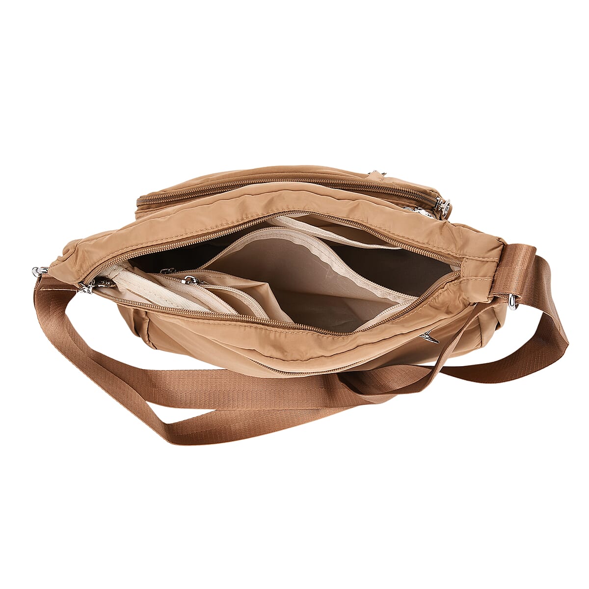  Khaki Multi Pocket Nylon Crossbody Bag with Shoulder Strap image number 5