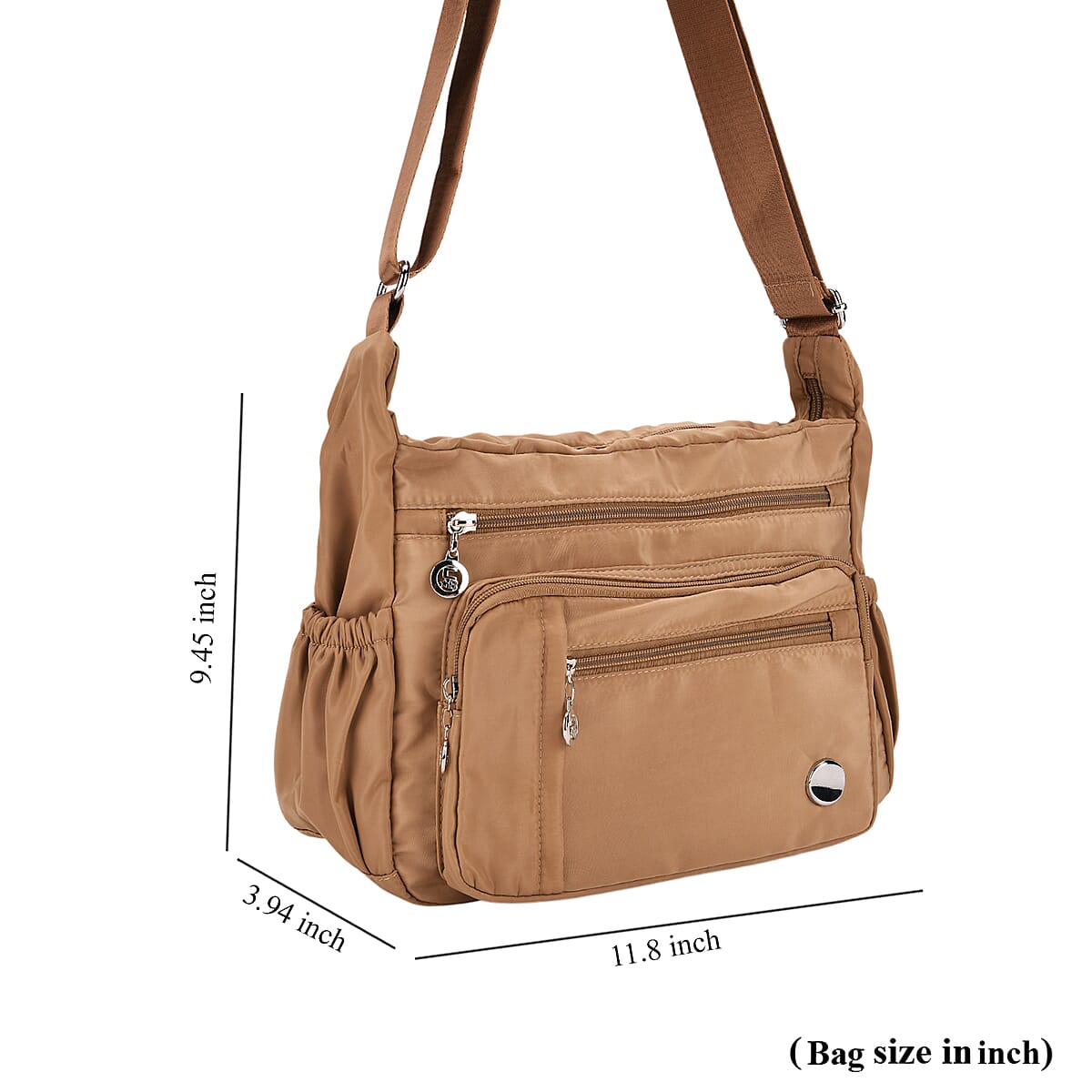  Khaki Multi Pocket Nylon Crossbody Bag with Shoulder Strap image number 7