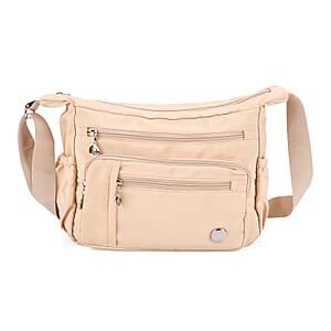  Beige Multi Pocket Nylon Crossbody Bag with Shoulder Strap