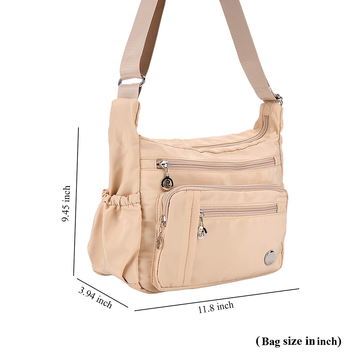  Beige Multi Pocket Nylon Crossbody Bag with Shoulder Strap image number 7