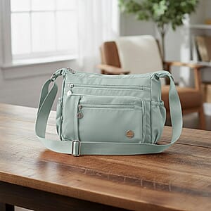  Green Multi Pocket Nylon Crossbody Bag with Shoulder Strap