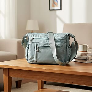  Green Multi Pocket Nylon Crossbody Bag with Shoulder Strap