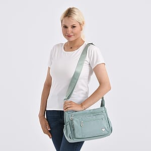  Green Multi Pocket Nylon Crossbody Bag with Shoulder Strap