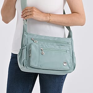 Green Multi Pocket Nylon Crossbody Bag with Shoulder Strap