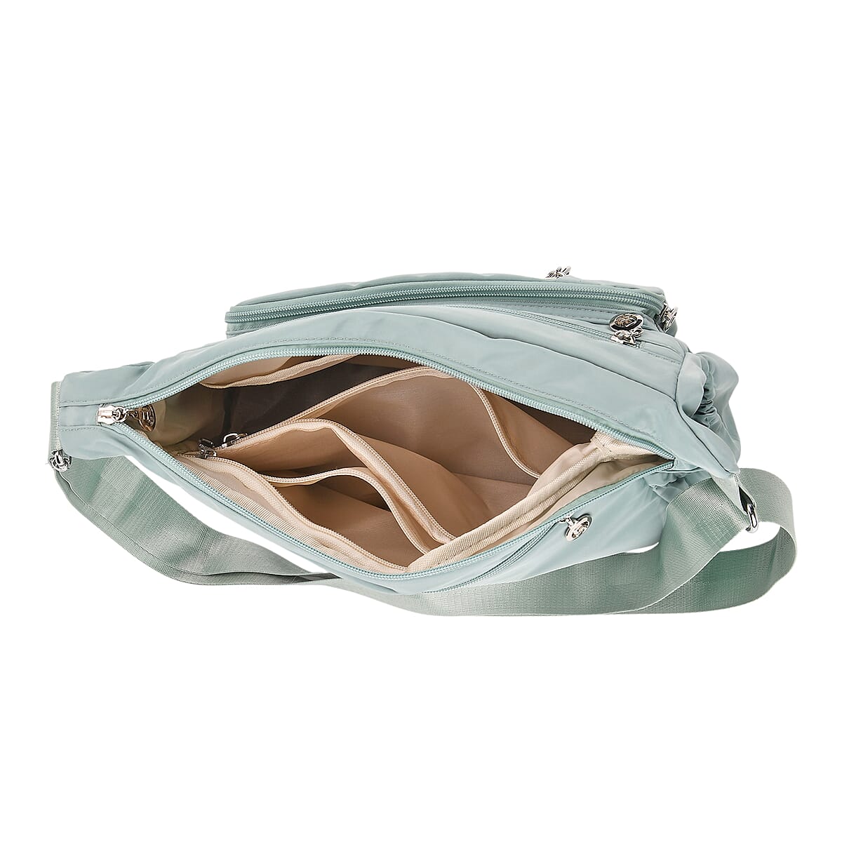  Green Multi Pocket Nylon Crossbody Bag with Shoulder Strap image number 5