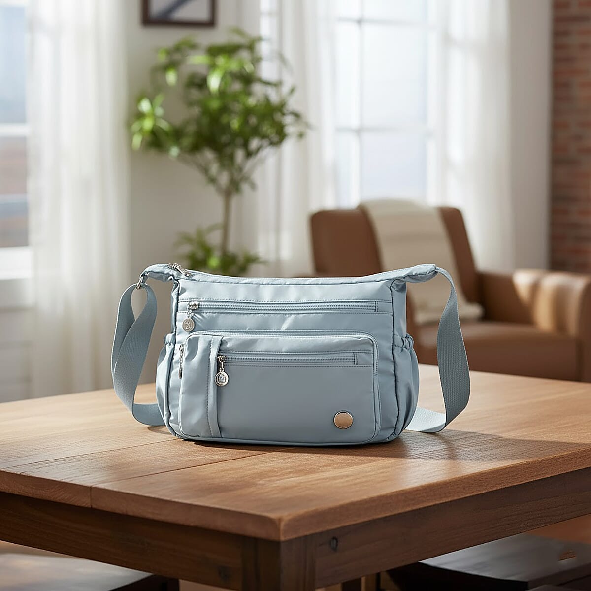  Mint Green Multi Pocket Nylon Crossbody Bag with Shoulder Strap image number 1