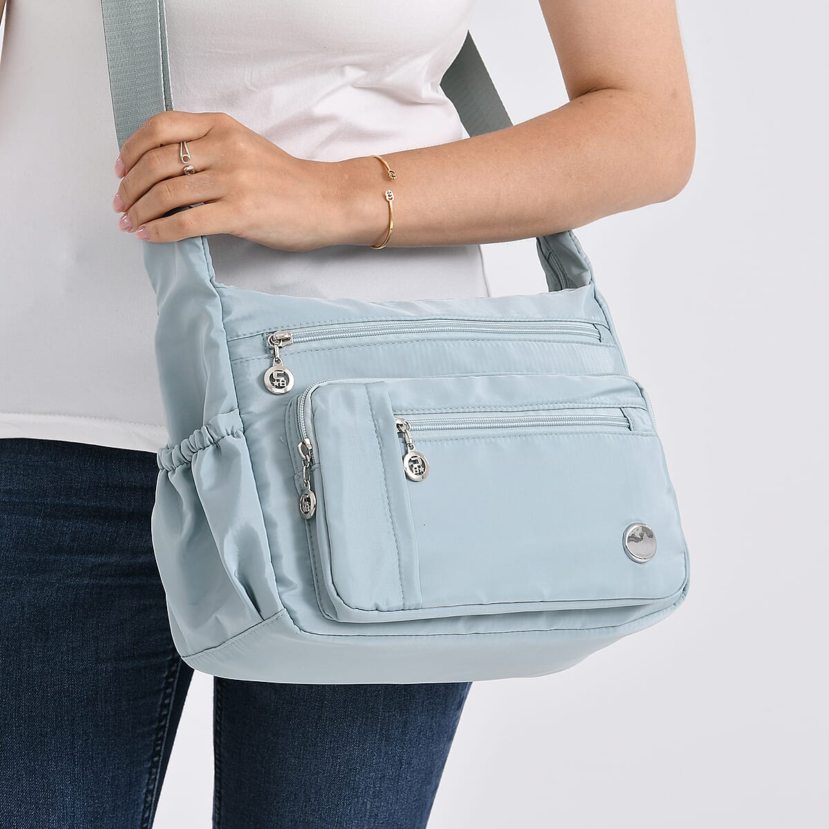  Mint Green Multi Pocket Nylon Crossbody Bag with Shoulder Strap image number 4