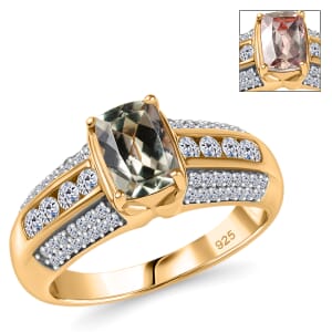 AAA Turkizite and Luxuriant Lab Grown Diamond SI 1.50 ctw Linear Majesty Ring in 18K Vermeil Yellow Gold Over Sterling Silver (Size 10.0)