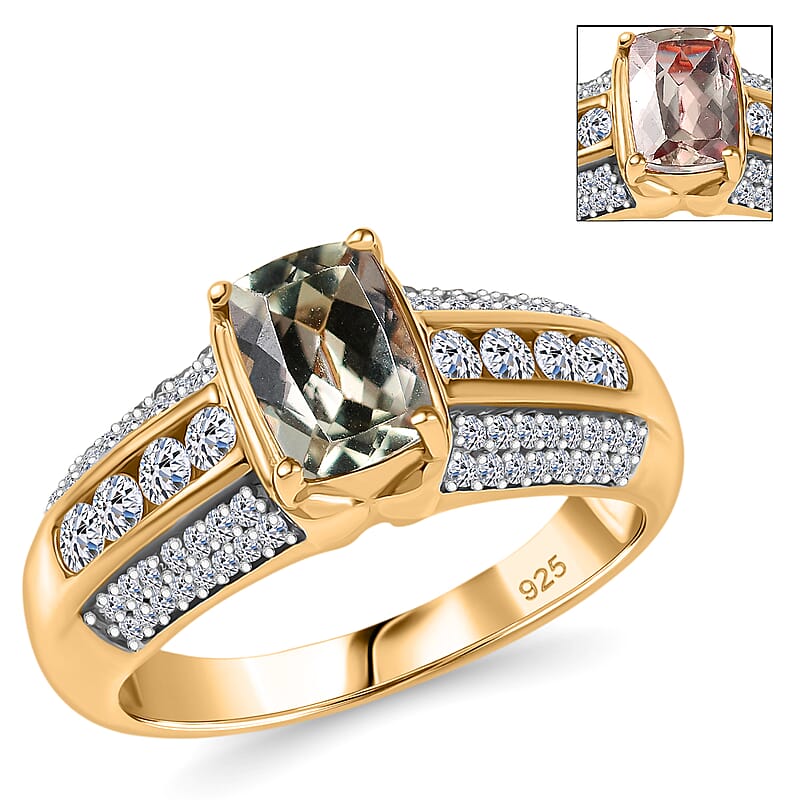 AAA Turkizite and Luxuriant Lab Grown Diamond SI 1.50 ctw Linear Majesty Ring in 18K Vermeil Yellow Gold Over Sterling Silver (Size 10.0)