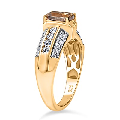 AAA Turkizite and Luxuriant Lab Grown Diamond SI 1.50 ctw Linear Majesty Ring in 18K Vermeil Yellow Gold Over Sterling Silver (Size 10.0)