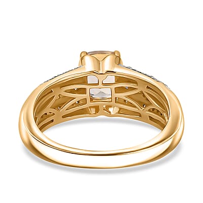 AAA Turkizite and Luxuriant Lab Grown Diamond SI 1.50 ctw Linear Majesty Ring in 18K Vermeil Yellow Gold Over Sterling Silver (Size 10.0)