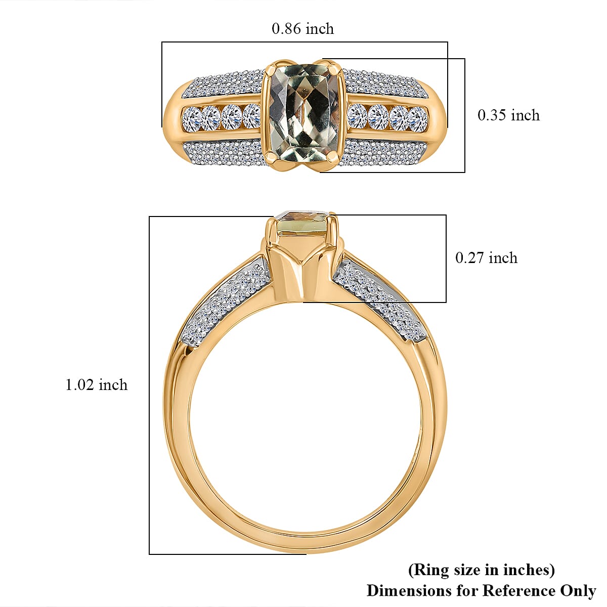 AAA Turkizite and Luxuriant Lab Grown Diamond SI 1.50 ctw Linear Majesty Ring in 18K Vermeil Yellow Gold Over Sterling Silver (Size 10.0)