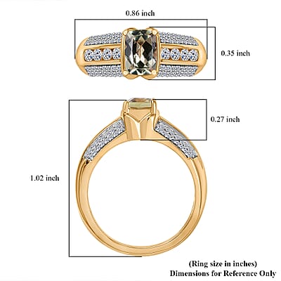 AAA Turkizite and Luxuriant Lab Grown Diamond SI 1.50 ctw Linear Majesty Ring in 18K Vermeil Yellow Gold Over Sterling Silver (Size 10.0)