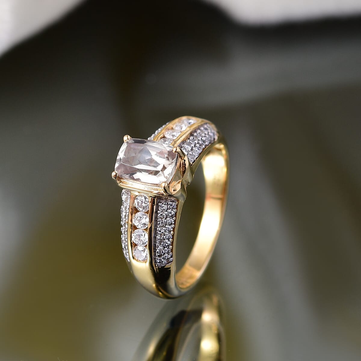 AAA Turkizite and Luxuriant Lab Grown Diamond SI 1.50 ctw Linear Majesty Ring in 18K Vermeil Yellow Gold Over Sterling Silver (Size 5.0) image number 1