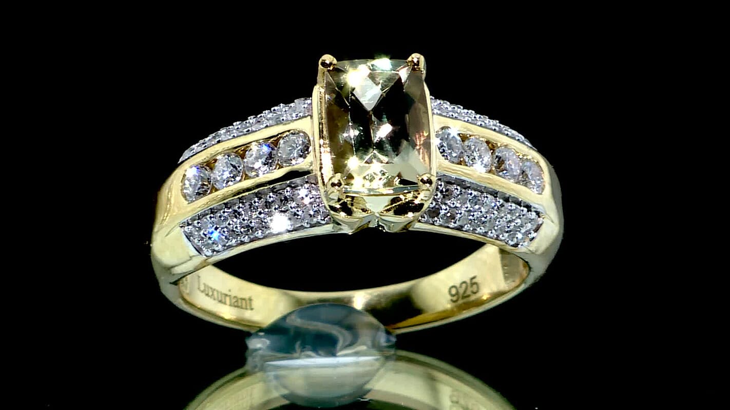 AAA Turkizite, Luxuriant Lab Grown Diamond (SI) (0.50 cts) Ring in 18K Vermeil YG Over Sterling Silver (Size 10.0) 1.50 ctw
