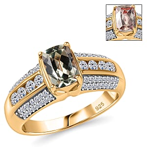 AAA Turkizite and Luxuriant Lab Grown Diamond SI 1.50 ctw Linear Majesty Ring in 18K Vermeil Yellow Gold Over Sterling Silver (Size 8.0)