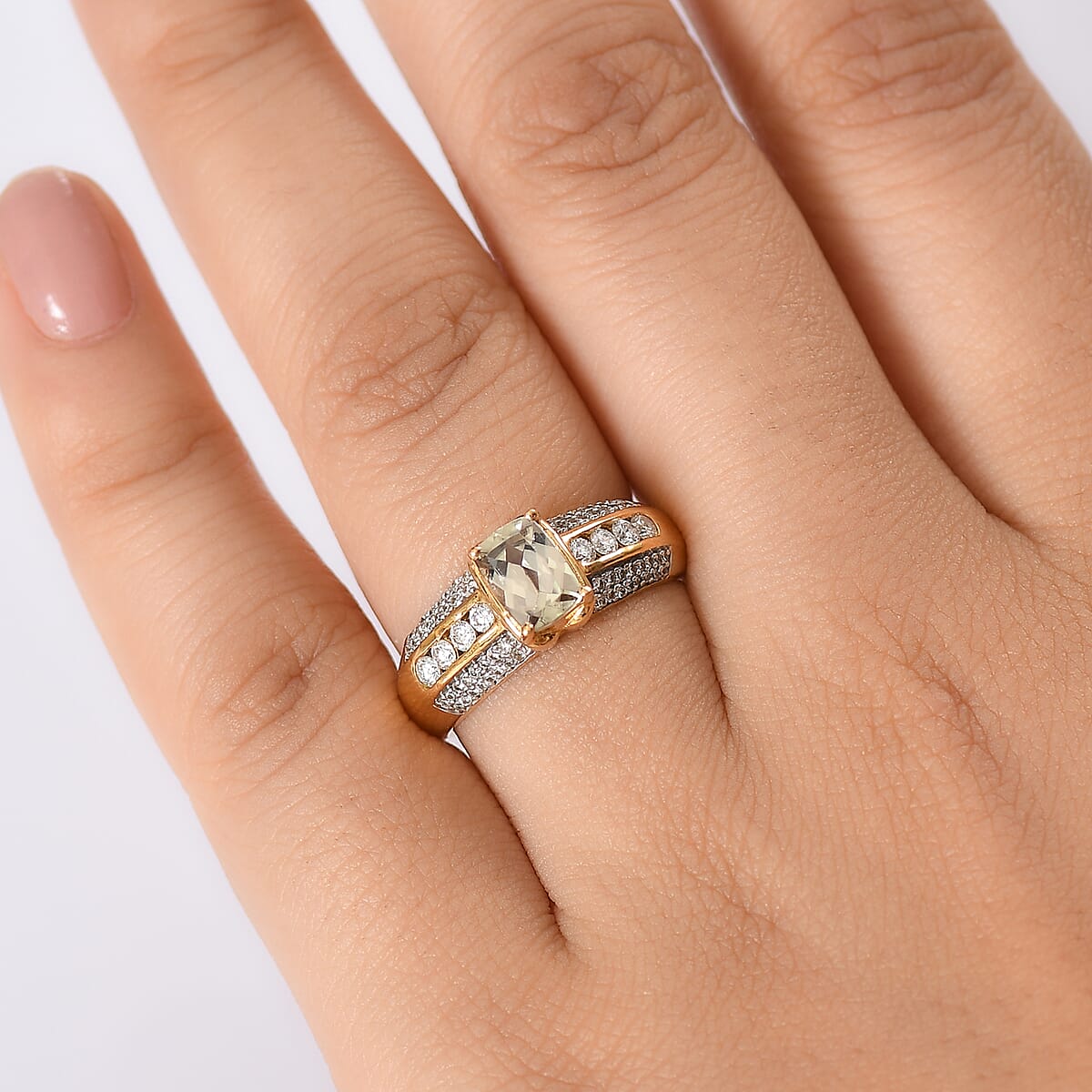 AAA Turkizite and Luxuriant Lab Grown Diamond SI 1.50 ctw Linear Majesty Ring in 18K Vermeil Yellow Gold Over Sterling Silver (Size 8.0) image number 2