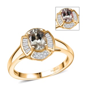 D'Joy AAA Turkizite and Moissanite 1.10 ctw Lumina Regale Ring in 18K Vermeil Yellow Gold Over Sterling Silver (Size 10.0) 