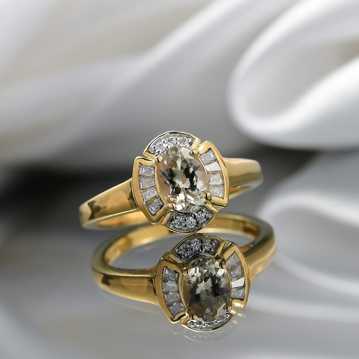 D'Joy AAA Turkizite and Moissanite 1.10 ctw Lumina Regale Ring in 18K Vermeil Yellow Gold Over Sterling Silver (Size 10.0)  image number 1