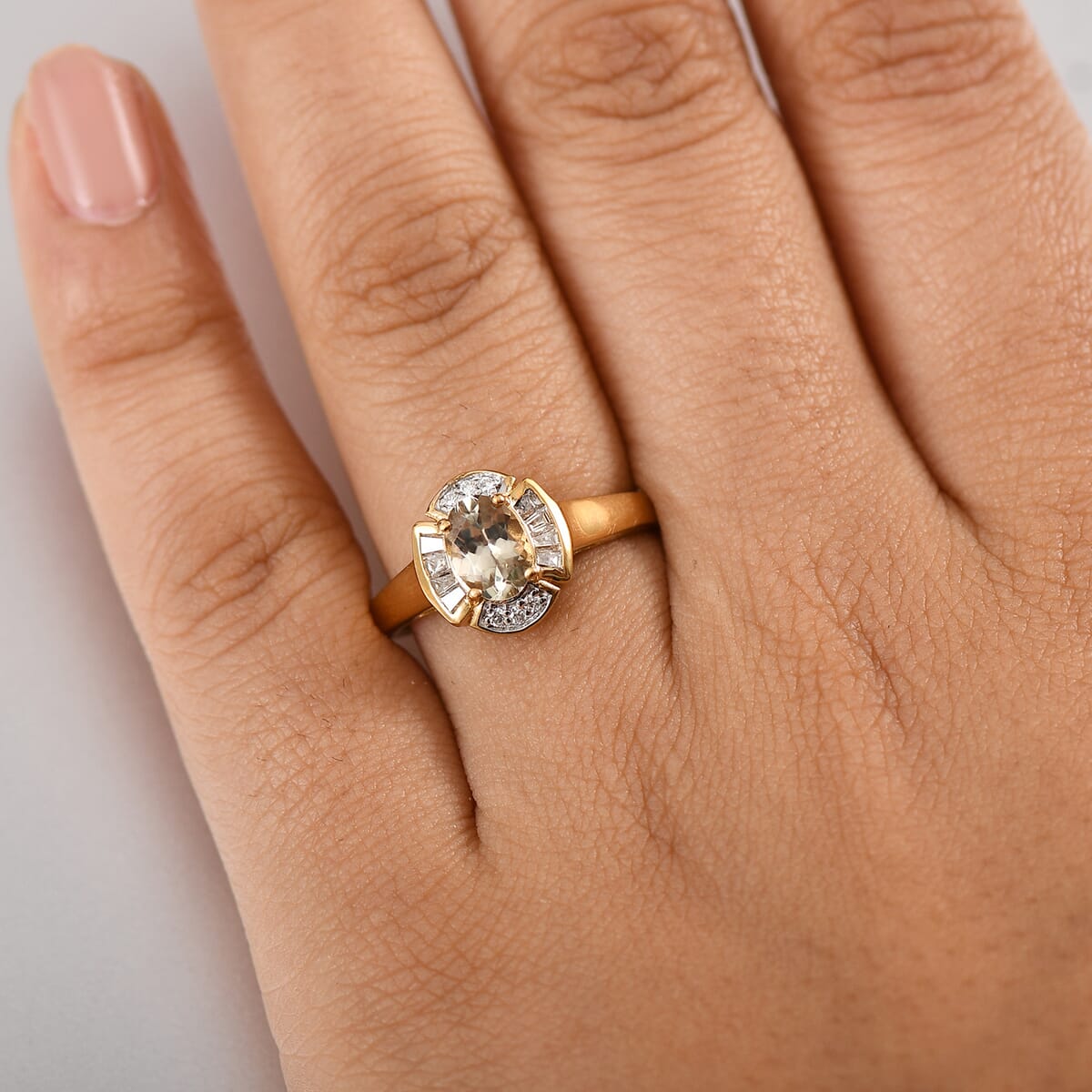 D'Joy AAA Turkizite and Moissanite 1.10 ctw Lumina Regale Ring in 18K Vermeil Yellow Gold Over Sterling Silver (Size 10.0)  image number 2