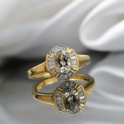 D'Joy AAA Turkizite and Moissanite 1.10 ctw Lumina Regale Ring in 18K Vermeil Yellow Gold Over Sterling Silver (Size 5.0) 