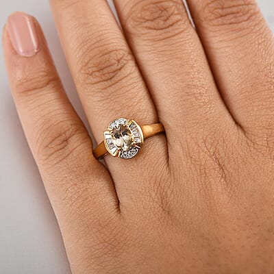 D'Joy AAA Turkizite and Moissanite 1.10 ctw Lumina Regale Ring in 18K Vermeil Yellow Gold Over Sterling Silver (Size 5.0) 
