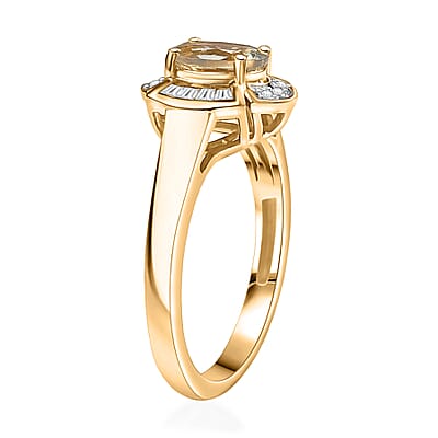 D'Joy AAA Turkizite and Moissanite 1.10 ctw Lumina Regale Ring in 18K Vermeil Yellow Gold Over Sterling Silver (Size 5.0) 