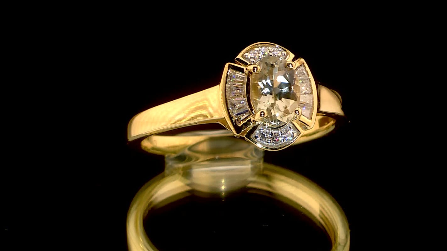 D'Joy AAA Turkizite, Moissanite Fancy Ring in 18K Vermeil YG Over Sterling Silver (Size 10.0) 1.10 ctw