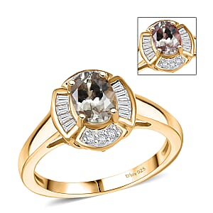 D'Joy AAA Turkizite and Moissanite 1.10 ctw Lumina Regale Ring in 18K Vermeil Yellow Gold Over Sterling Silver (Size 7.0) 