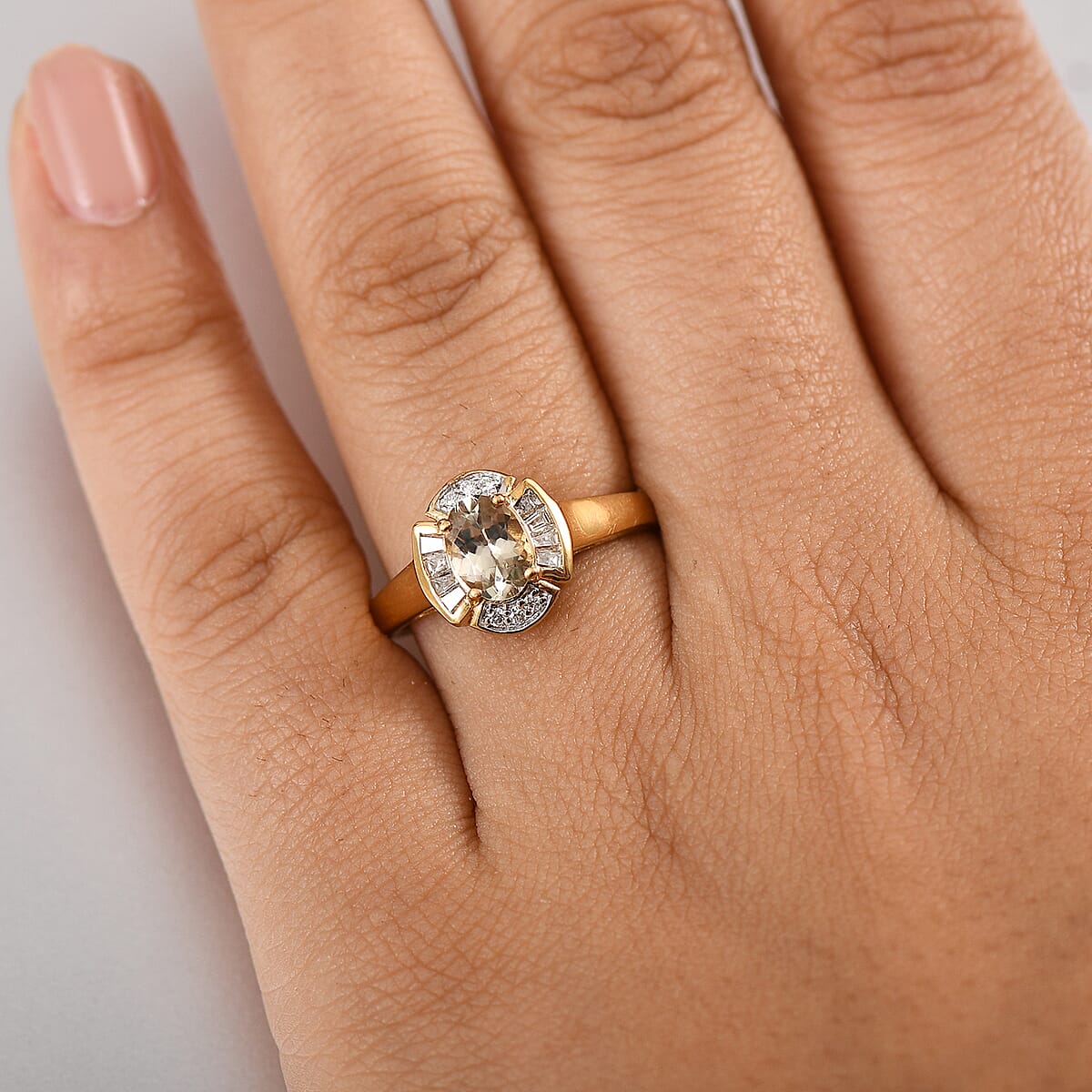 D'Joy AAA Turkizite and Moissanite 1.10 ctw Lumina Regale Ring in 18K Vermeil Yellow Gold Over Sterling Silver (Size 7.0)  image number 2