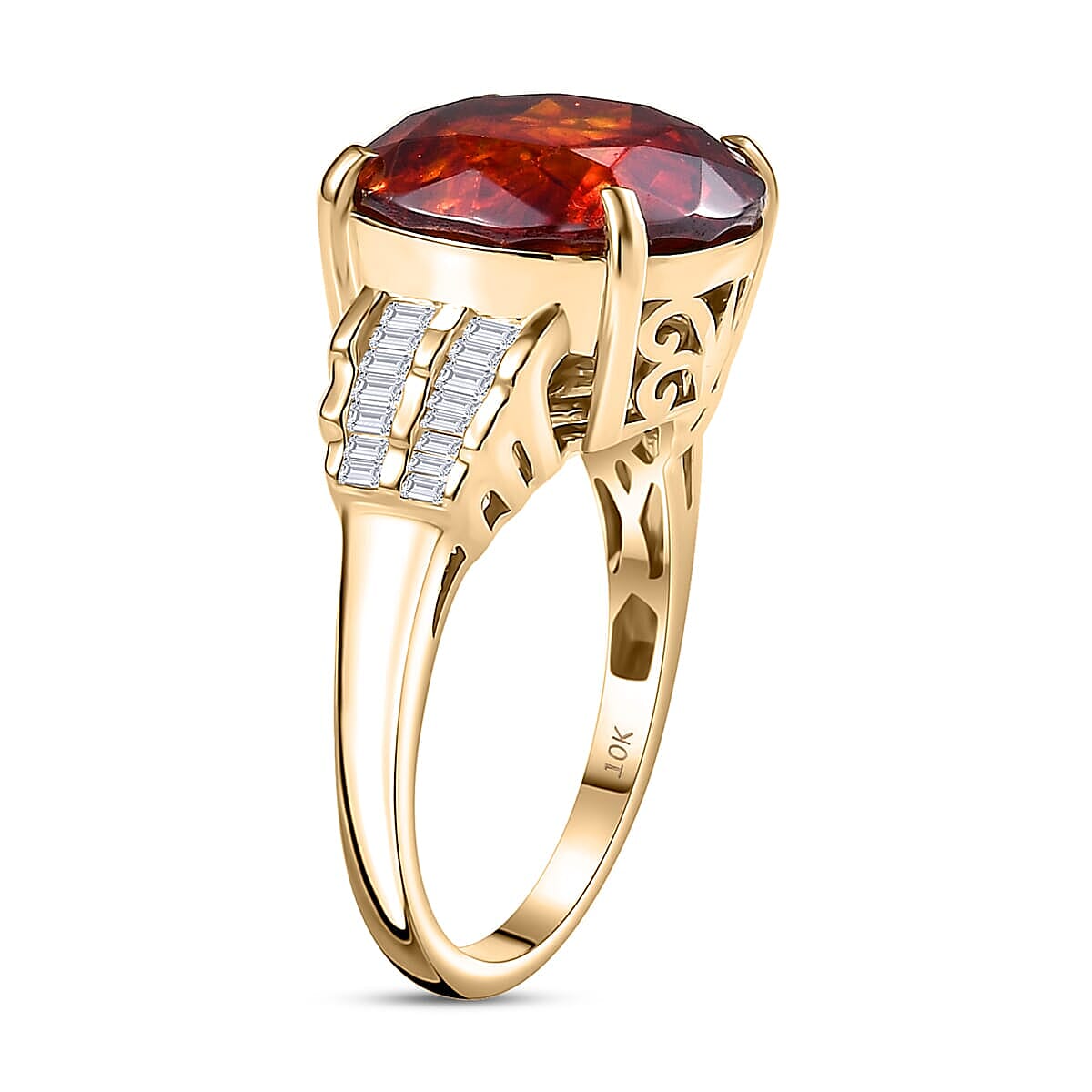 Luxoro 10K Yellow Gold Premium Picos Altos Sphalerite and G-H I2 Diamond Ring (Size 6.5) 14.00 ctw image number 3