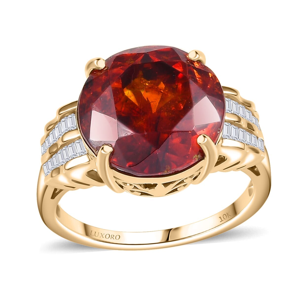 Luxoro Premium Picos Altos Sphalerite and G-H I2 Diamond 14.00 ctw Ring in 10K Yellow Gold (Size 7.0) image number 0