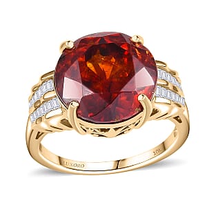 Luxoro Premium Picos Altos Sphalerite and G-H I2 Diamond 14.00 ctw Crownflare Ring in 10K Yellow Gold (Size 7.0)