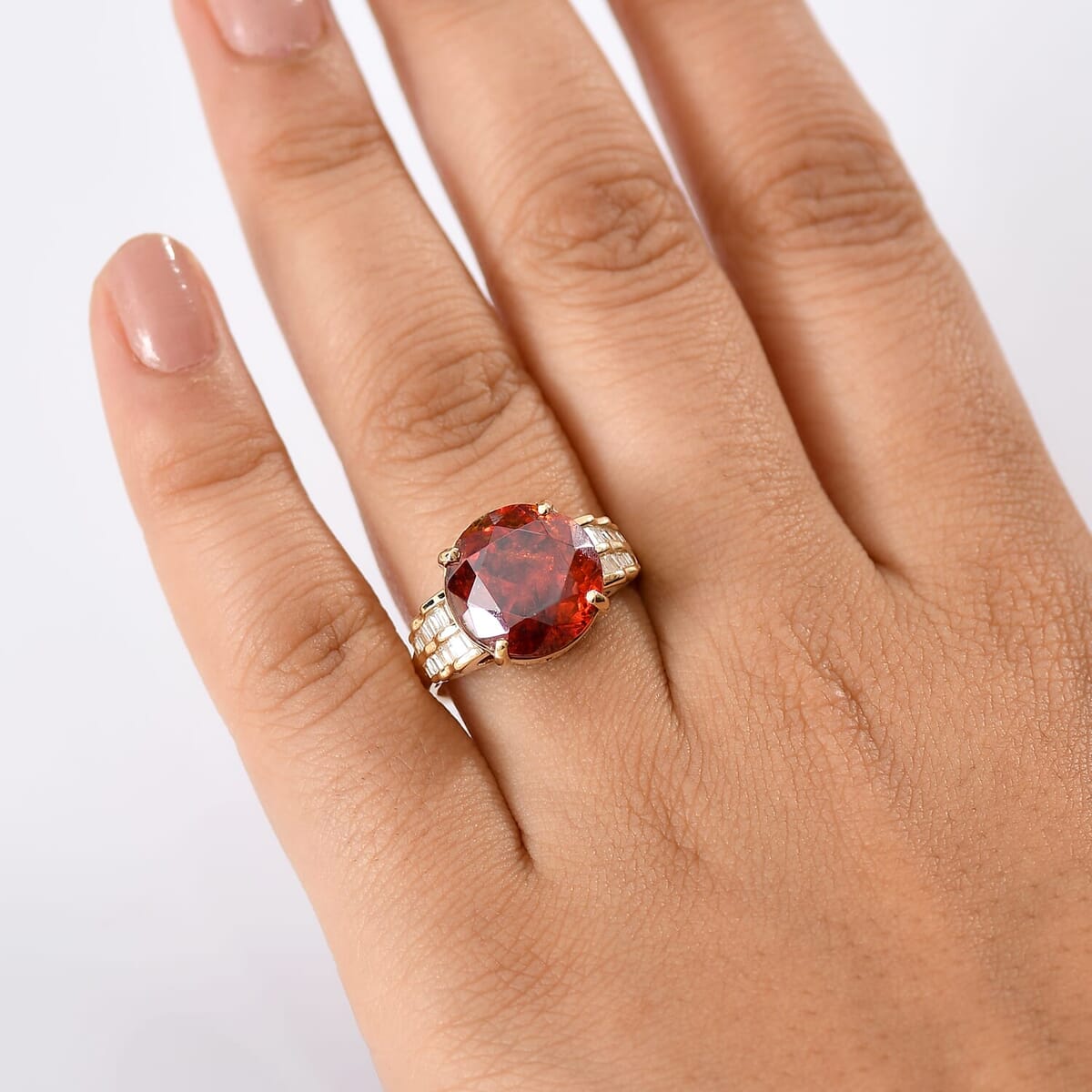 Luxoro Premium Picos Altos Sphalerite and G-H I2 Diamond 14.00 ctw Ring in 10K Yellow Gold (Size 7.0) image number 2