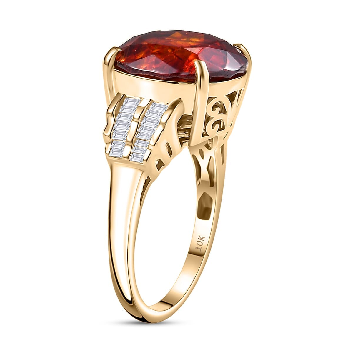 Luxoro Premium Picos Altos Sphalerite and G-H I2 Diamond 14.00 ctw Ring in 10K Yellow Gold (Size 7.0) image number 3