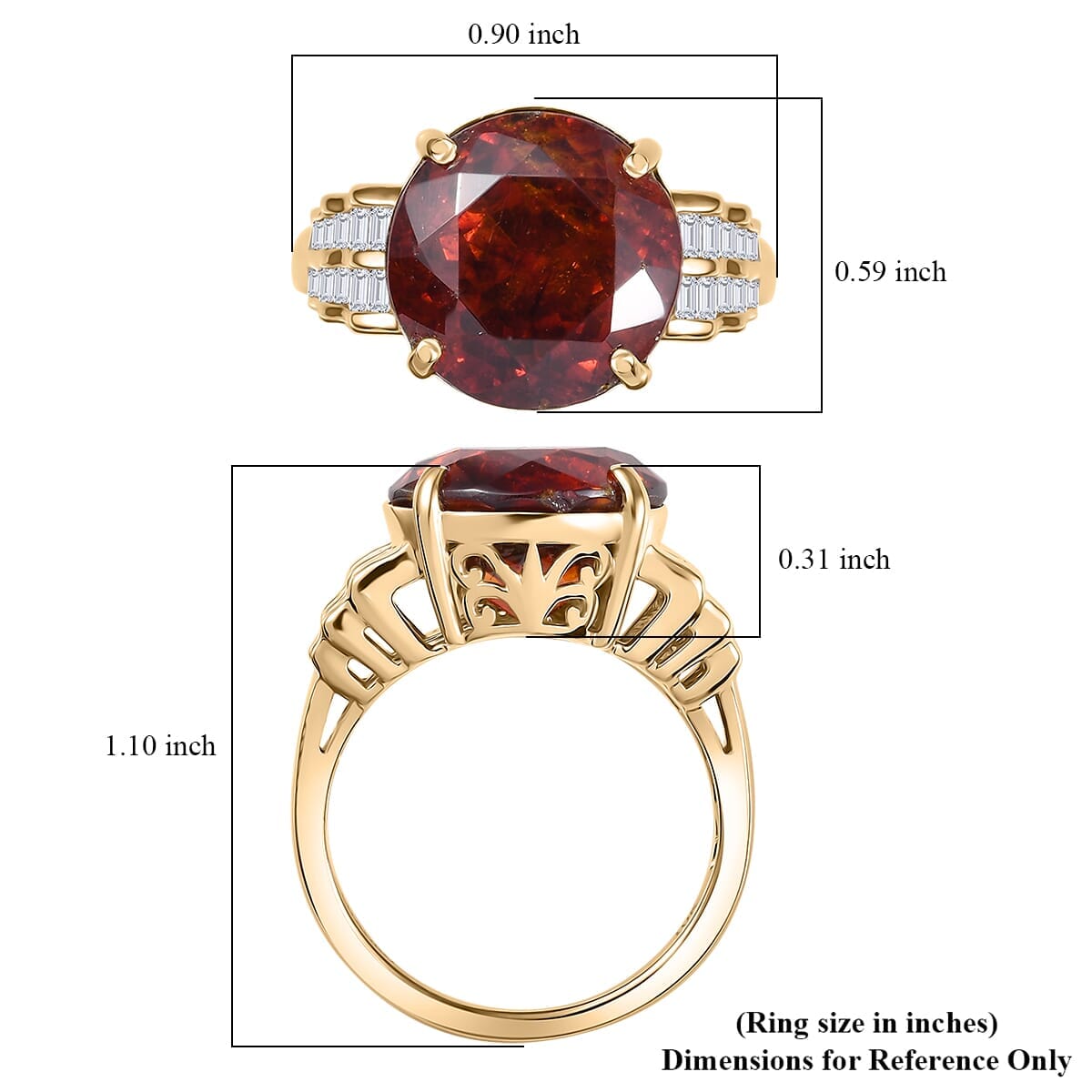 Luxoro Premium Picos Altos Sphalerite and G-H I2 Diamond 14.00 ctw Ring in 10K Yellow Gold (Size 7.0) image number 5