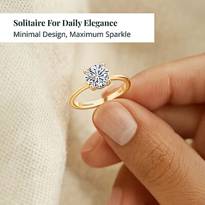 Luxuriant Diamond Lab Grown Diamond (E-F, VS) Ring in 18K Vermeil YG Over Sterling Silver (Size 10.0) 1.10 ctw