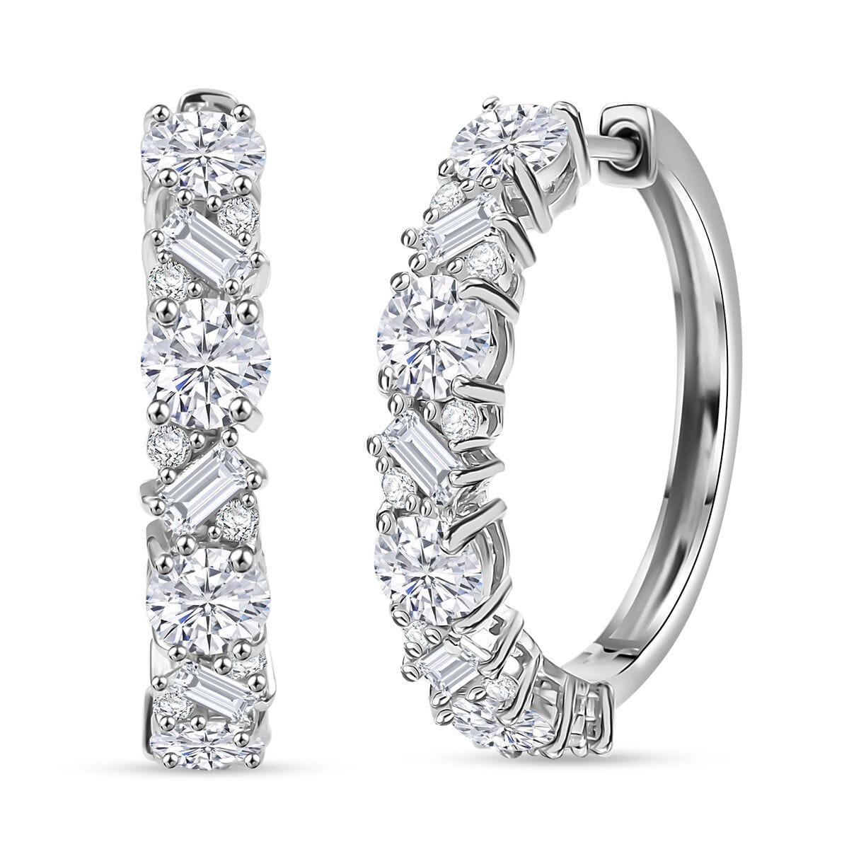 D'Joy Moissanite 4.75 ctw Stars and Constellations Hoop Earrings in Rhodium Over Sterling Silver image number 0