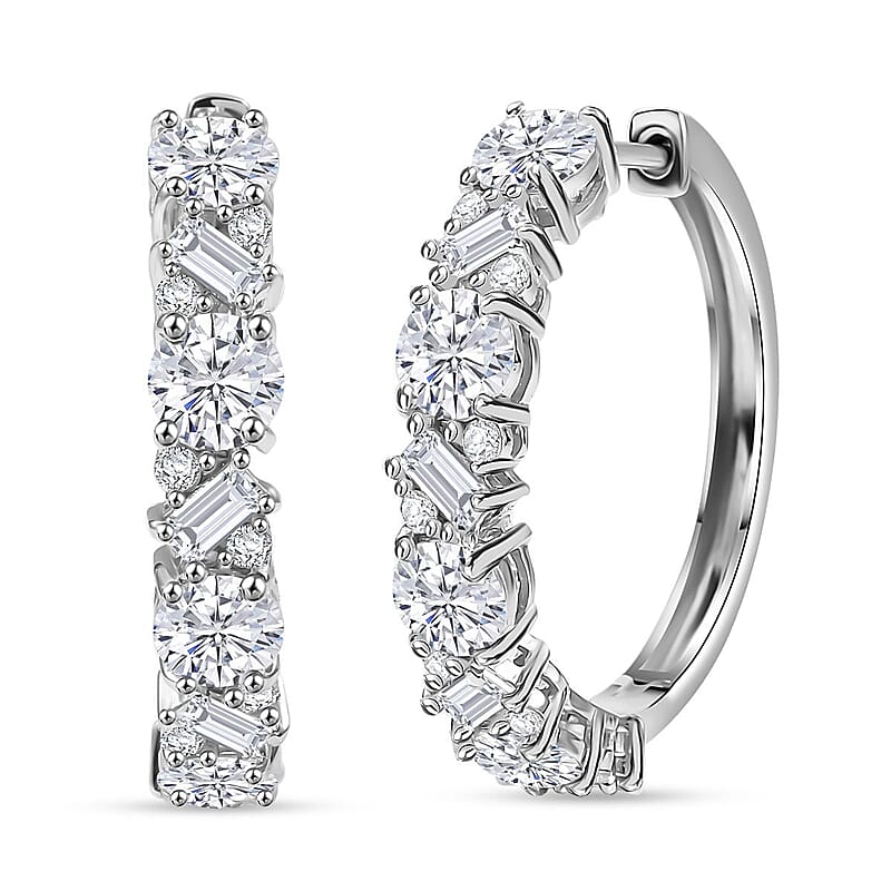 D'Joy Moissanite 4.75 ctw Stars and Constellations Hoop Earrings in Rhodium Over Sterling Silver