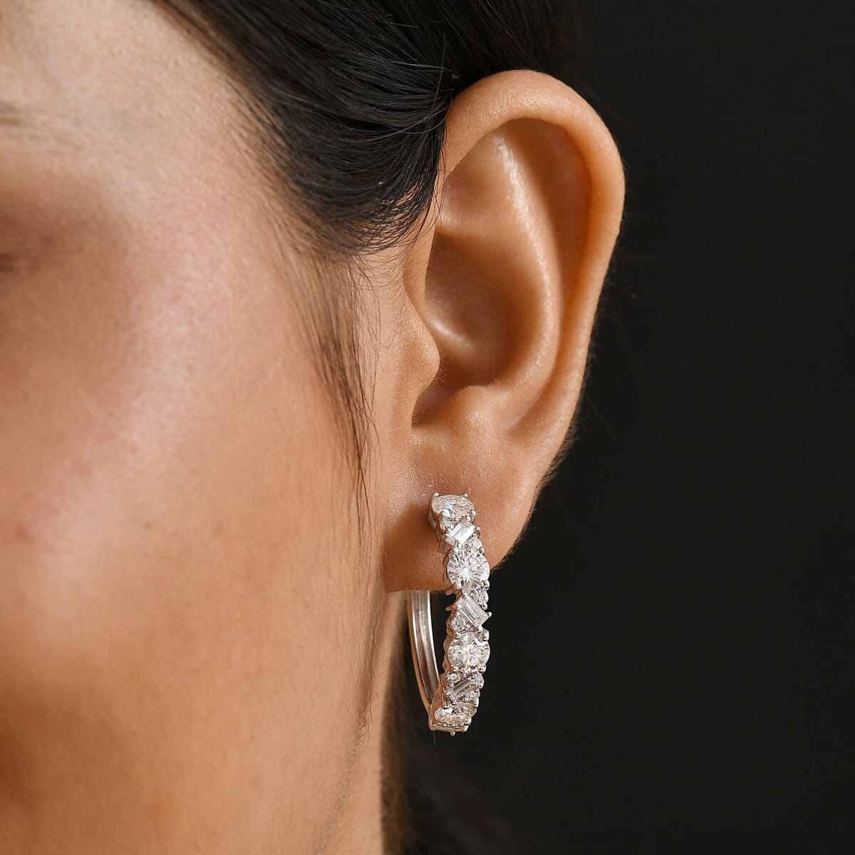 D'Joy Moissanite 4.75 ctw Stars and Constellations Hoop Earrings in Rhodium Over Sterling Silver image number 2
