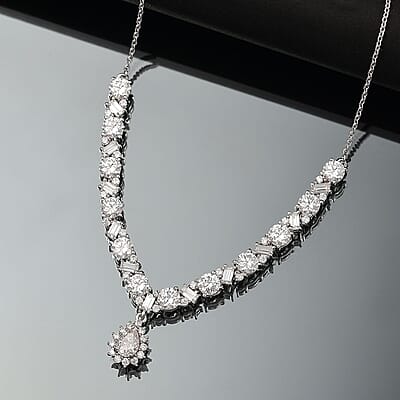 D'Joy Moissanite 8.10 ctw Stars and Constellations Necklace in Rhodium Over Sterling Silver 18-20 Inches