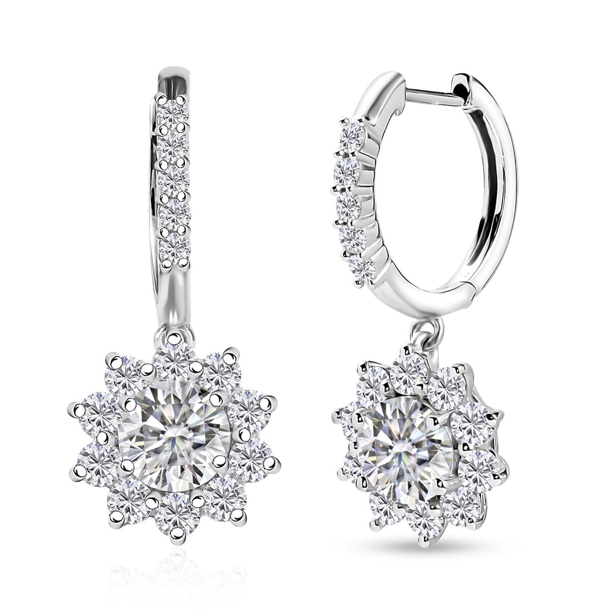 D'Joy Moissanite 3.90 ctw Sunflower Drop Earrings in Rhodium Over Sterling Silver image number 0