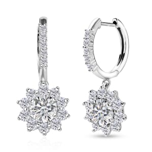 D'Joy Moissanite 3.90 ctw Sunflower Drop Earrings in Rhodium Over Sterling Silver