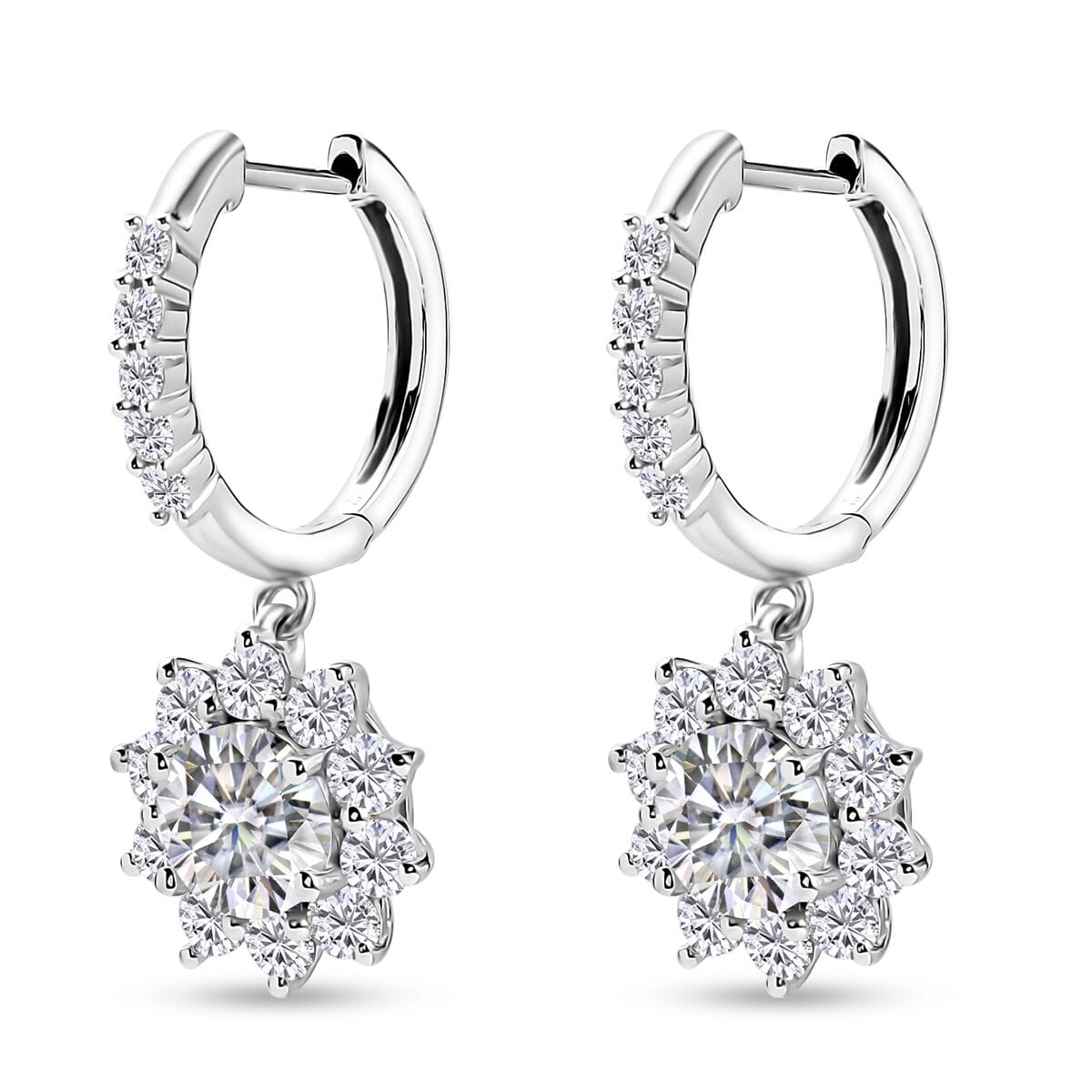 D'Joy Moissanite 3.90 ctw Sunflower Drop Earrings in Rhodium Over Sterling Silver image number 3