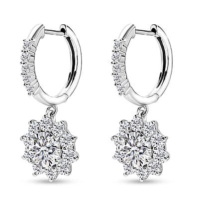 D'Joy Moissanite 3.90 ctw Sunflower Drop Earrings in Rhodium Over Sterling Silver